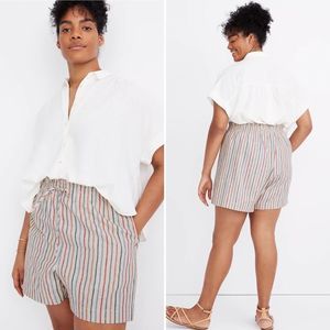 NWT Madewell Drawstring Pull On Shorts Natural Tan Rainbow Stripe Size XXL Linen